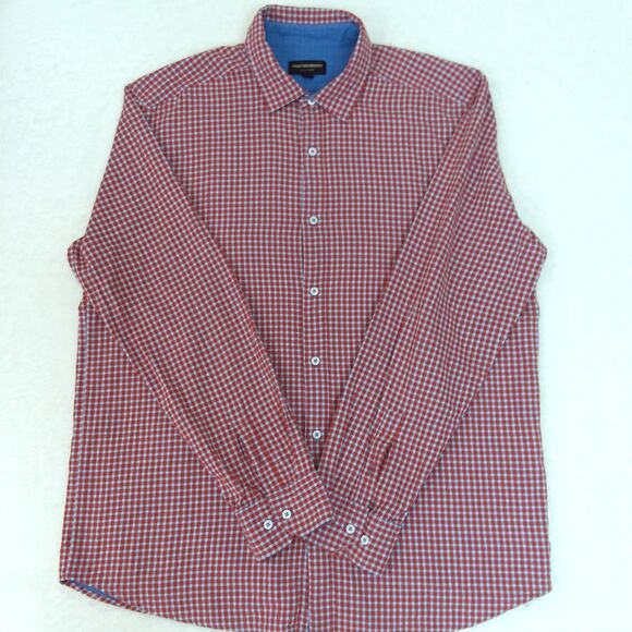 Johnston & Murphy Double-Layer Men's Long-Sleeve Shirt Red Gingham XL - Picture 2 of 8
